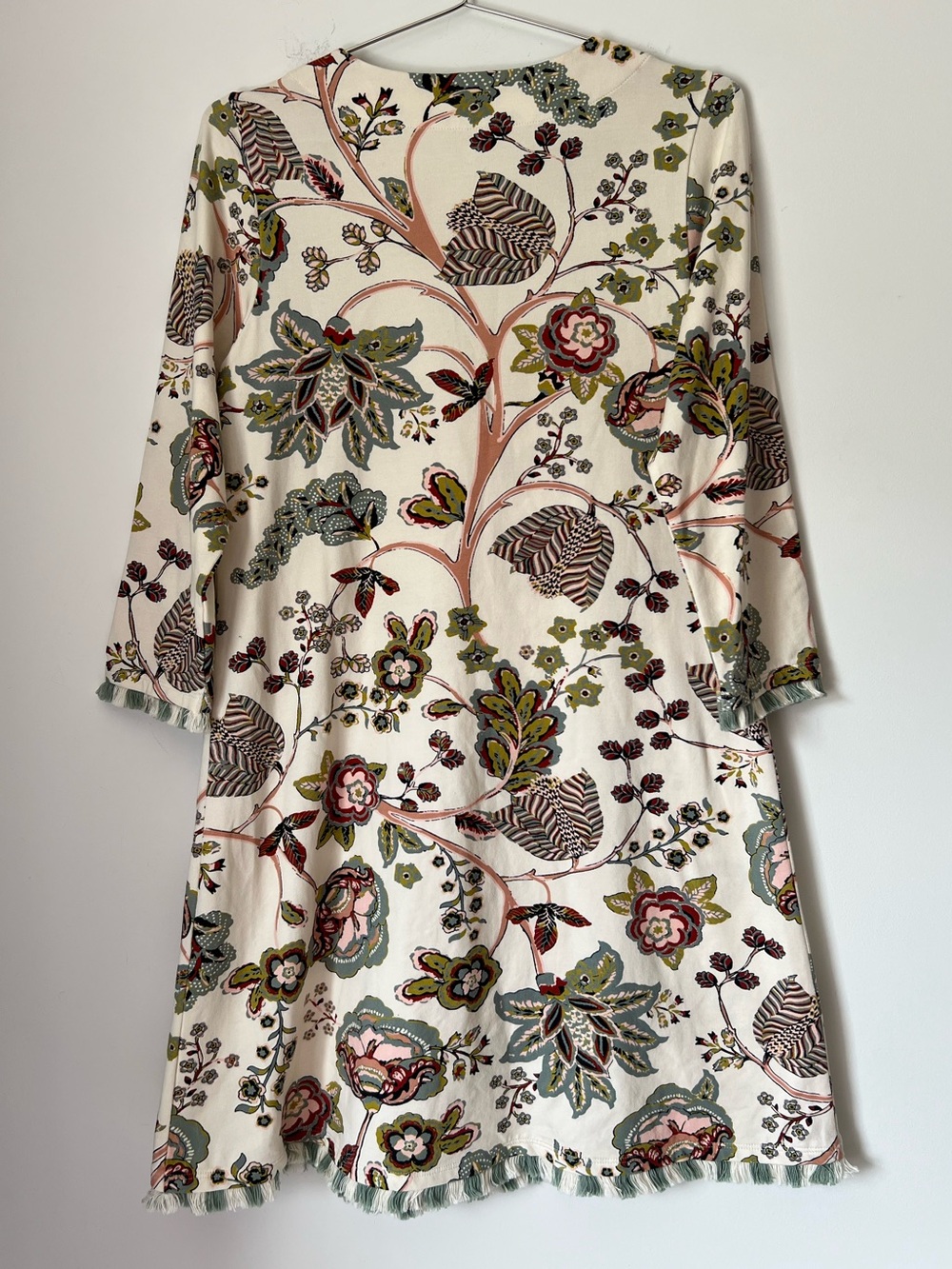 Spartina 449 Cream Botanical Floral Fringe Cotton Shift Dress S Coastal Chic - Picture 10 of 12